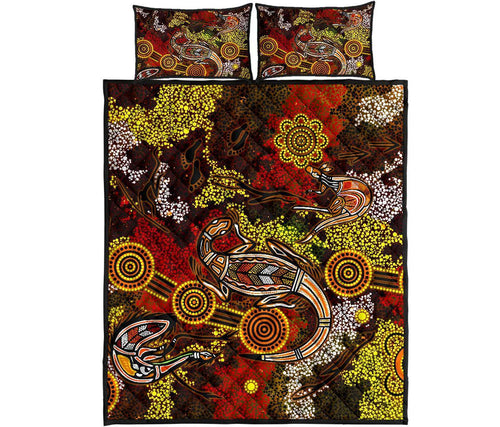 aboriginal-quilt-bed-set-kangaroo-and-lizard-dot-painting-art