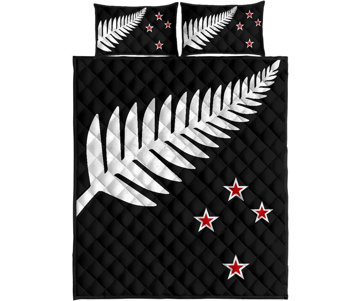 new-zealand-flag-silver-fern-black-with-red-stars-quilt-bedding-sets