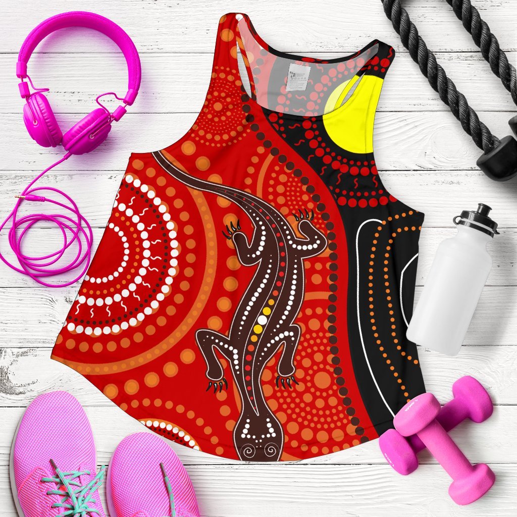 Aboriginal Women's Racerback Tank - Australia Lizard Dot Painting Art - Vibe Hoodie