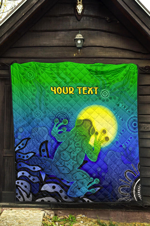 customaboriginal-premium-quilt-indigenous-frog-blue