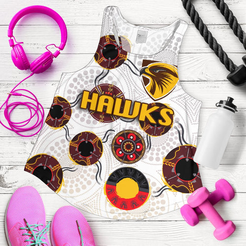Hawthorn Women Racerback Tank Hawks Indigenous - White - Vibe Hoodie