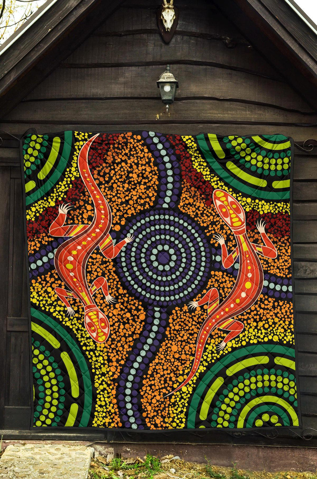 1st-australiapremium-quilt-aboriginal-two-lizards-dot-painting-circle