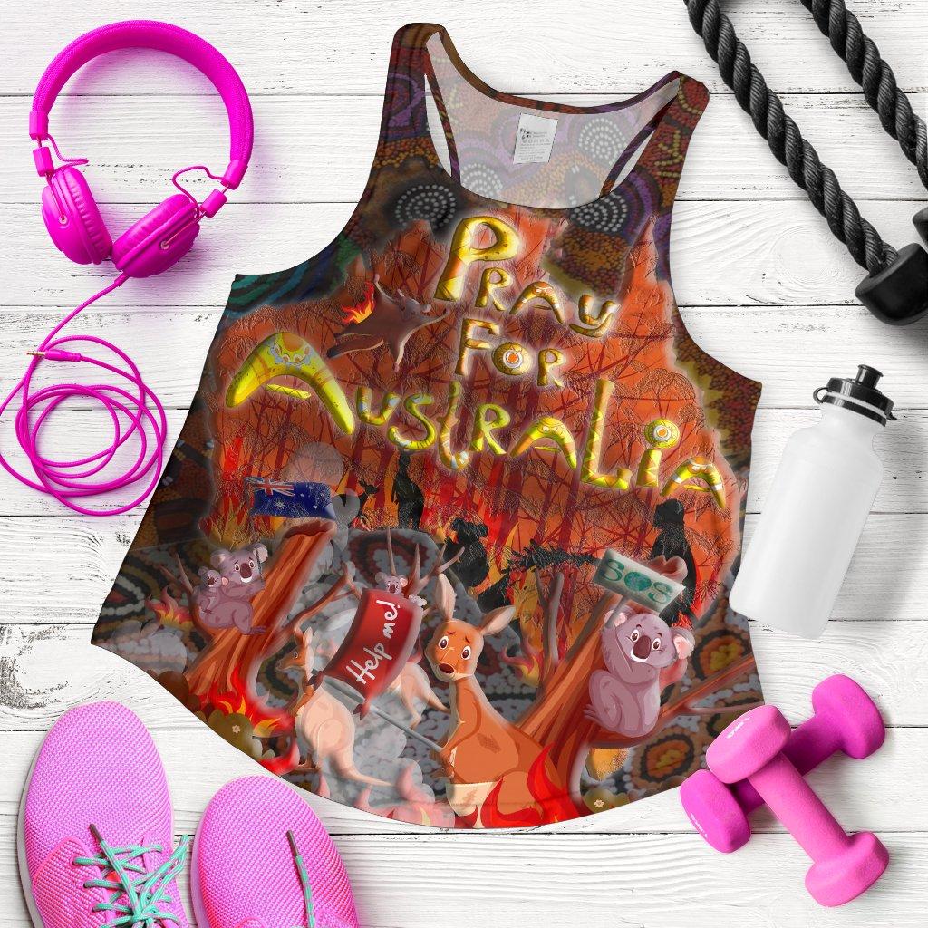 "Pray For Australia" Women's Racerback Tank - Aboriginal Pattern - Love Australia - Vibe Hoodie