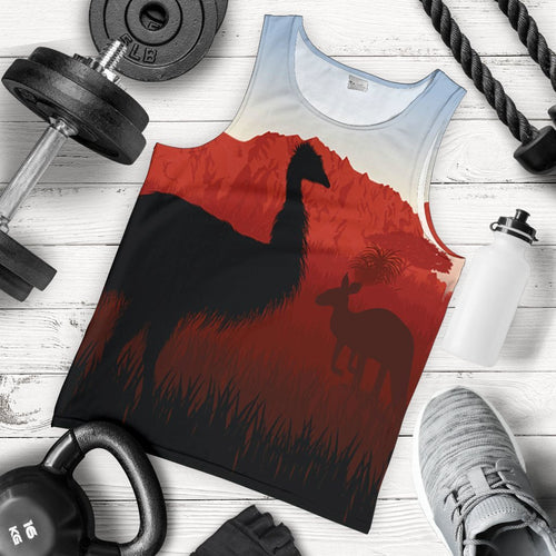 mens-tank-top-australian-nature-with-emu-and-kangaroo