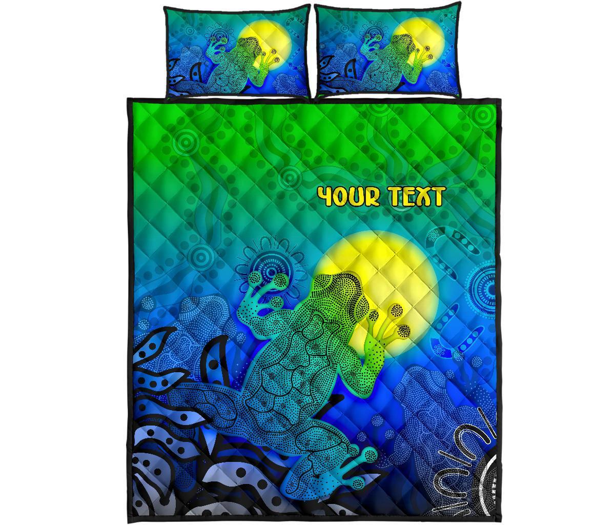 customaboriginal-quilt-bed-set-indigenous-frog-blue