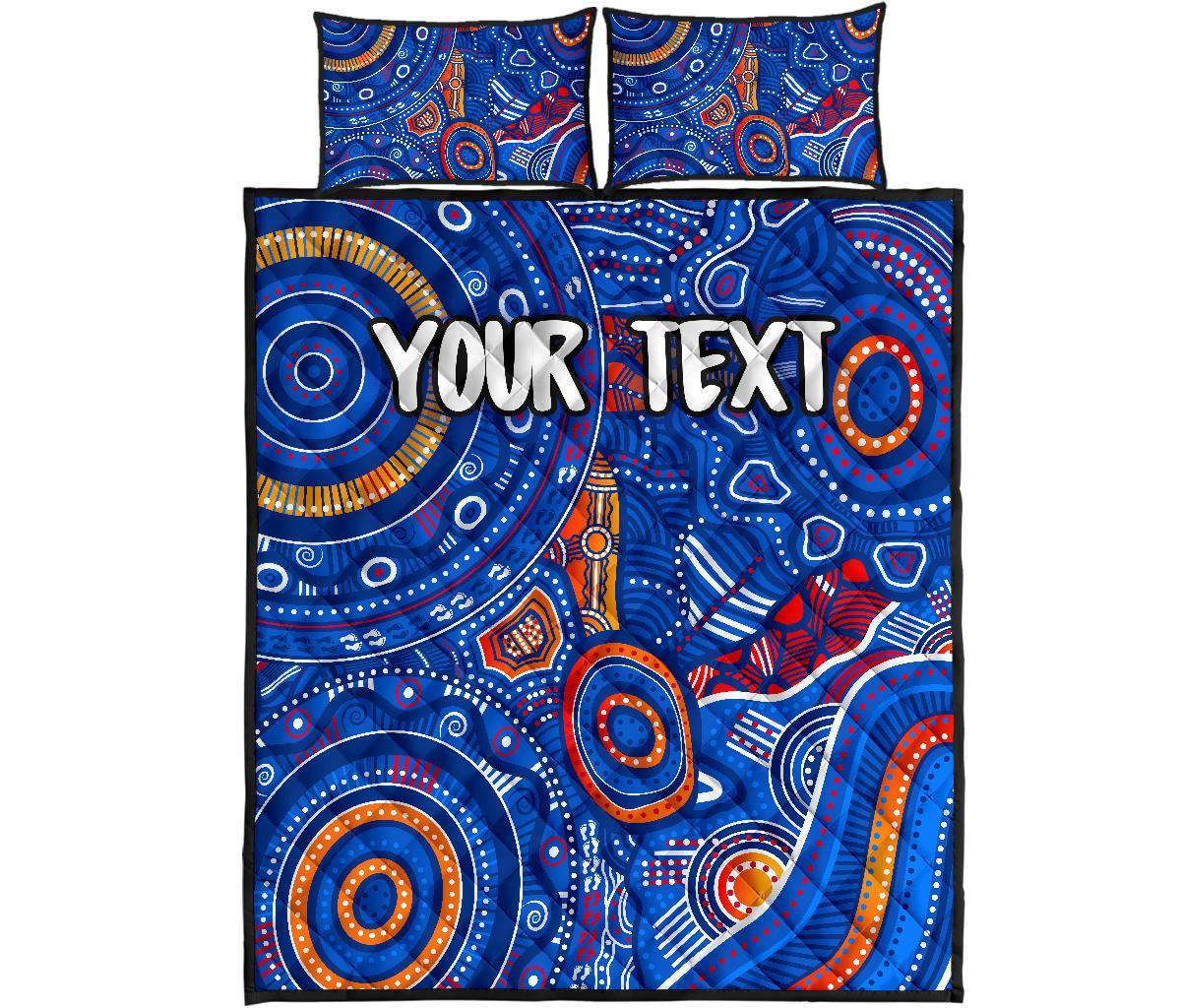 custom-text-aboriginal-quilt-bed-set-indigenous-footprint-patterns-blue-color
