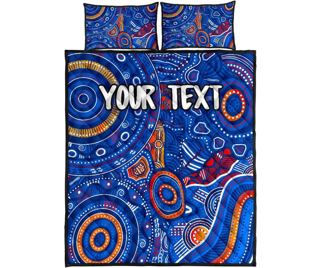 custom-text-aboriginal-quilt-bed-set-indigenous-footprint-patterns-blue-color