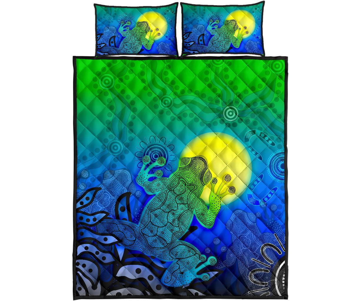 aboriginal-quilt-bed-set-indigenous-frog-blue