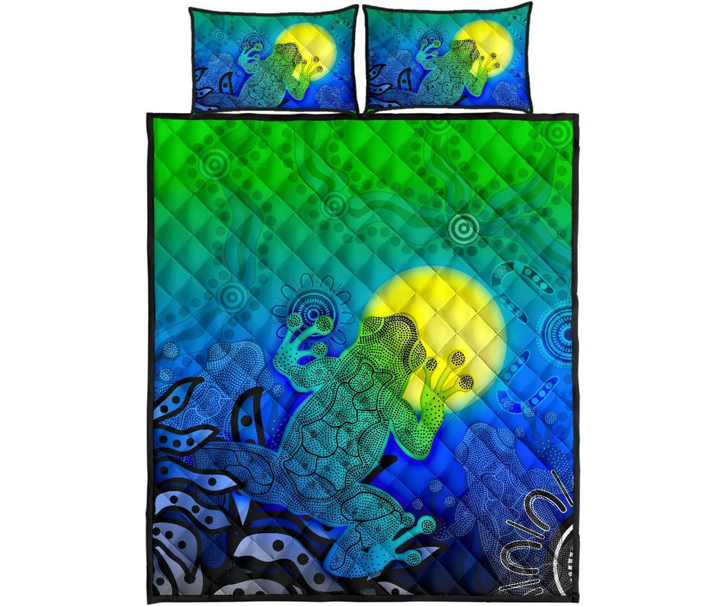 aboriginal-quilt-bed-set-indigenous-frog-blue