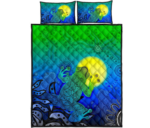 aboriginal-quilt-bed-set-indigenous-frog-blue