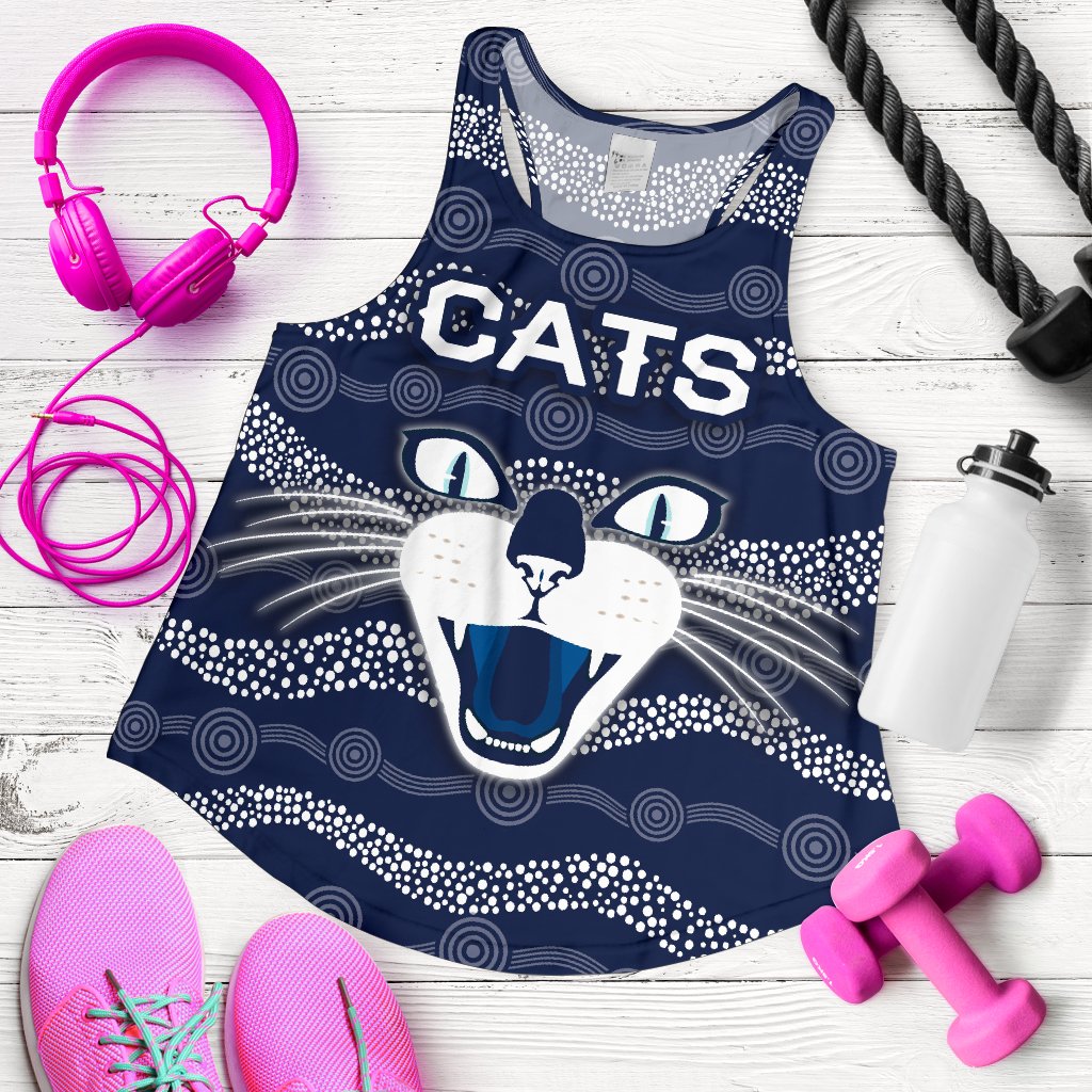 Geelong Women Racerback Tank  Cats Indigenous - Navy - Vibe Hoodie