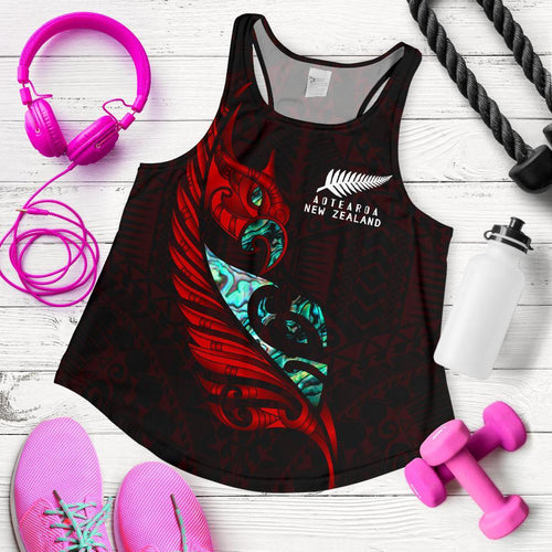 New Zealand Racerback Tank Manaia Paua Fern Wing - Red - Vibe Hoodie