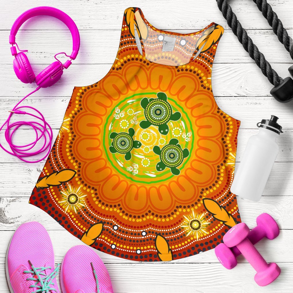 Aboriginal Women's Racerback Tank , Turtle Circle Dot Painting Art- - Vibe Hoodie