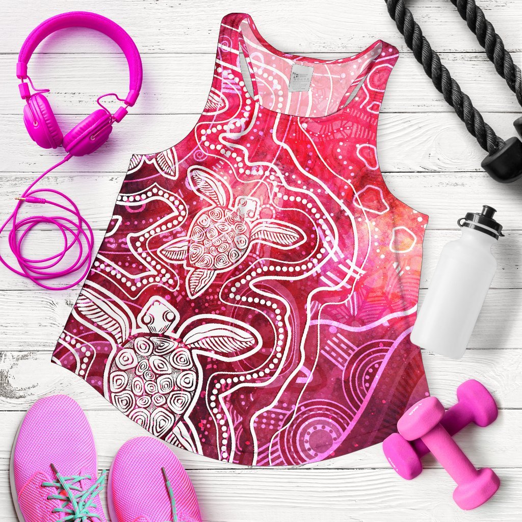 aboriginal-womens-racerback-tank-sea-turtle-with-indigenous-patterns-pink