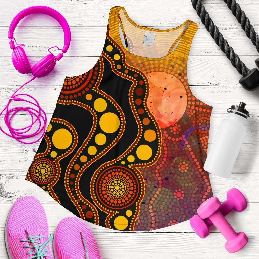 Aboriginal Women's Racerback Tank - Australia Indigenous Flag Circle Dot Painting Art (Golden) - Vibe Hoodie