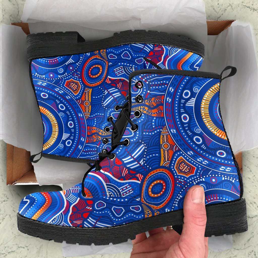 aboriginal-leather-boots-indigenous-footprint-patterns-blue-color