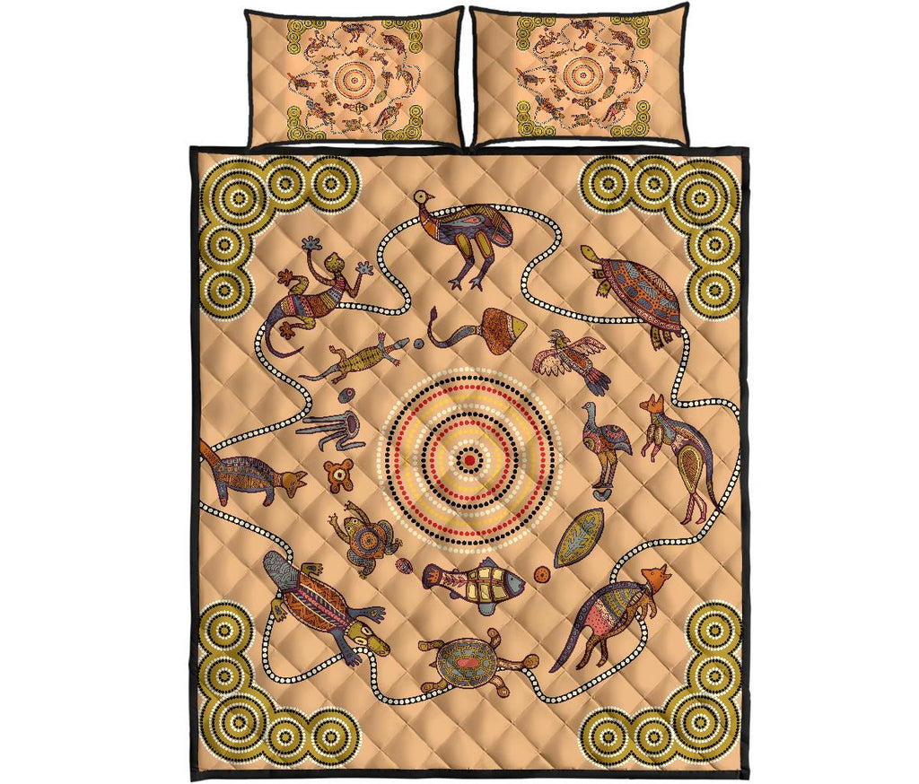 aboriginal-quilt-cover-set-kangaroo-turtle-circle-pattern-dot-painting
