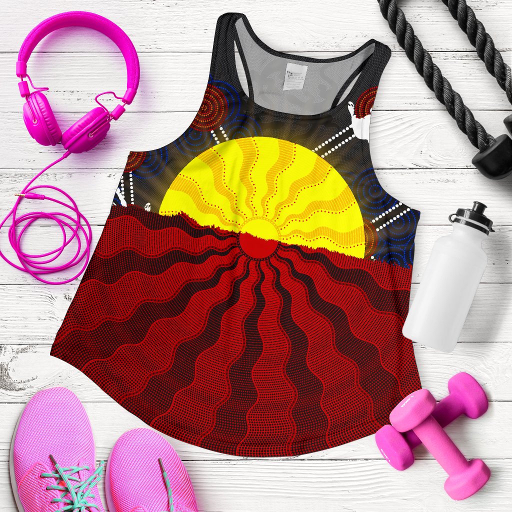 Aboriginal Women's Racerback Tank, Aboriginal Lives Matter Flag Sun Dot Painting - Vibe Hoodie