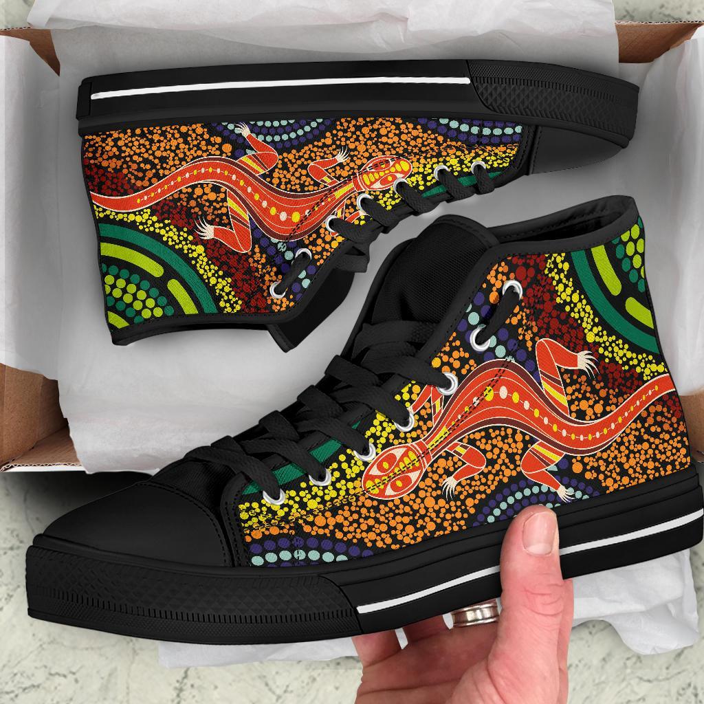 1st-australia-high-top-shoes-aboriginal-two-lizards-dot-painting-circle