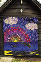 aboriginal-premium-quilt-sunset-over-the-sea-and-kangaroo-dot-painting