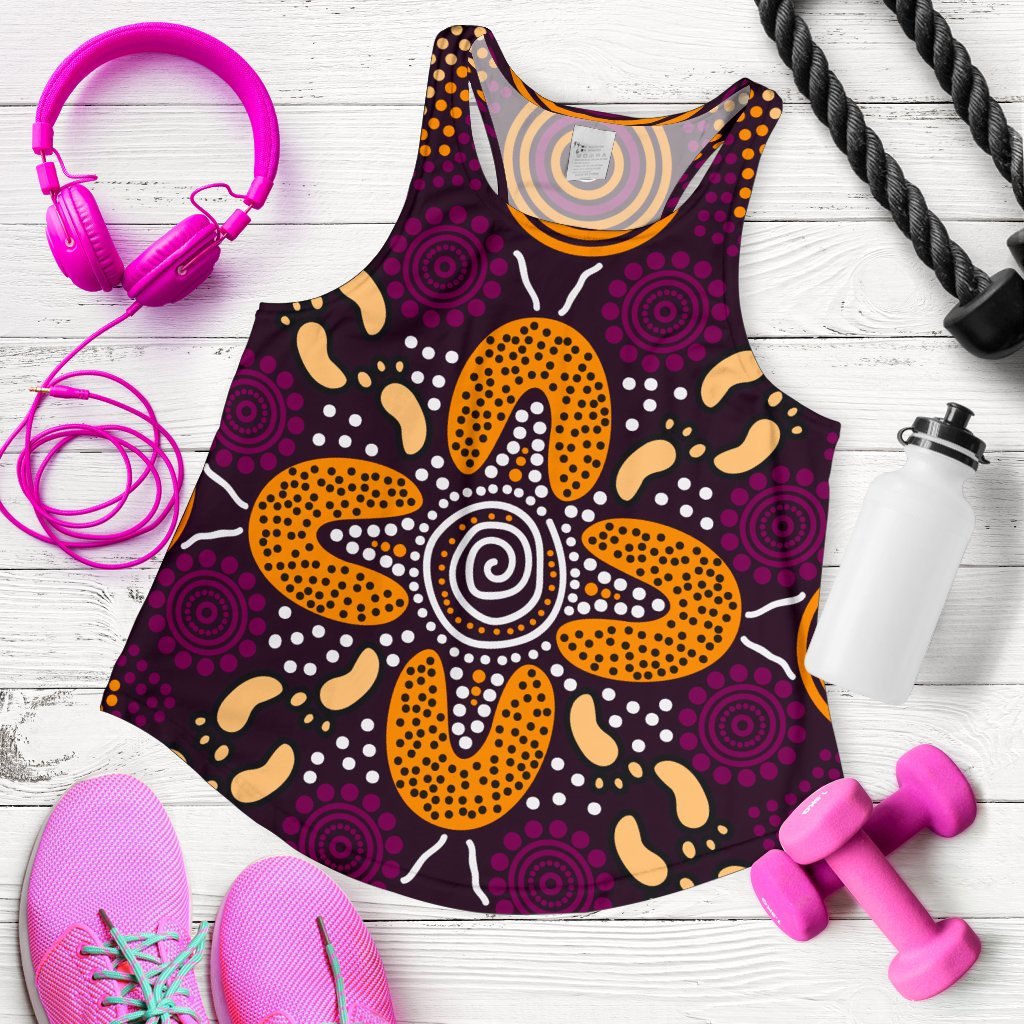 Aboriginal Women's Racerback Tank - Flowers Dot Panting Art - Vibe Hoodie