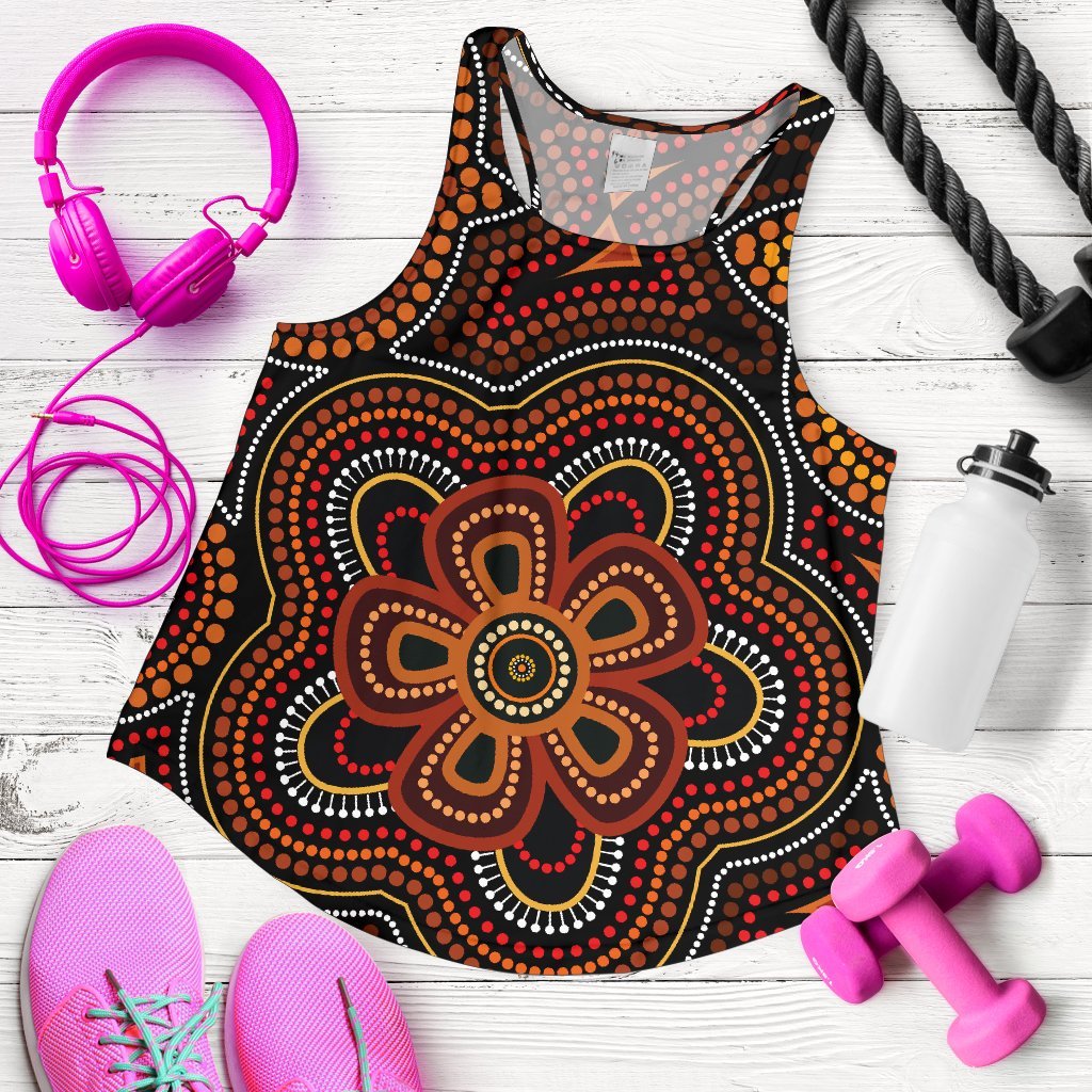 ABoriginal Women's Racerback Tank - Aboriginal Dot Painting Flowers Style Ver02 - Vibe Hoodie