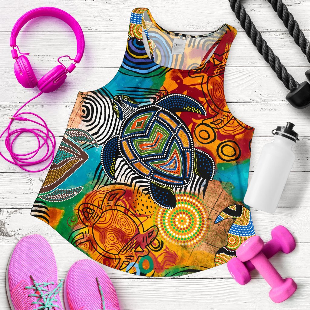 Aboriginal Women's Racerback Tank - Turtle Indigenous Art - Vibe Hoodie