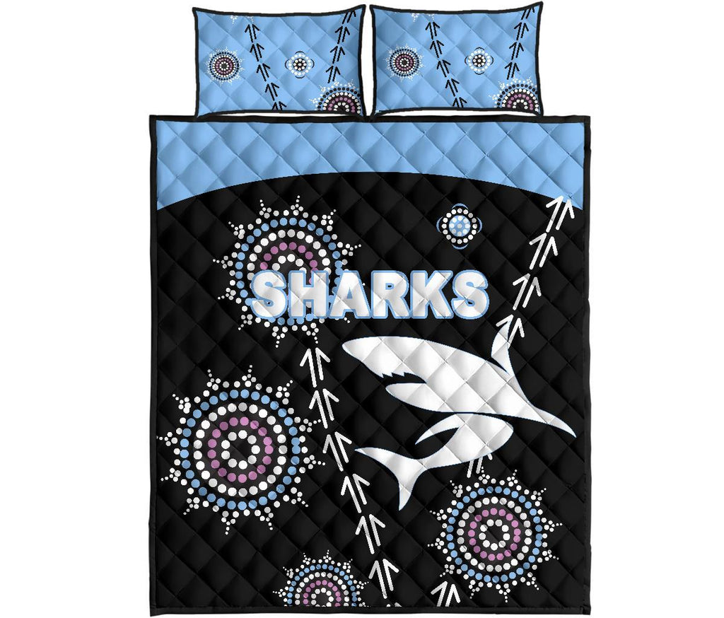 cronulla-quilt-bed-set-sharks-simple-indigenous-black