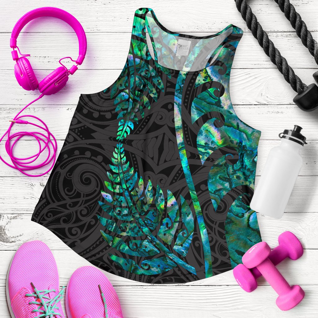 Aotearoa Maori Women Racerback Tank Silver Fern Koru Vibes - Vibe Hoodie