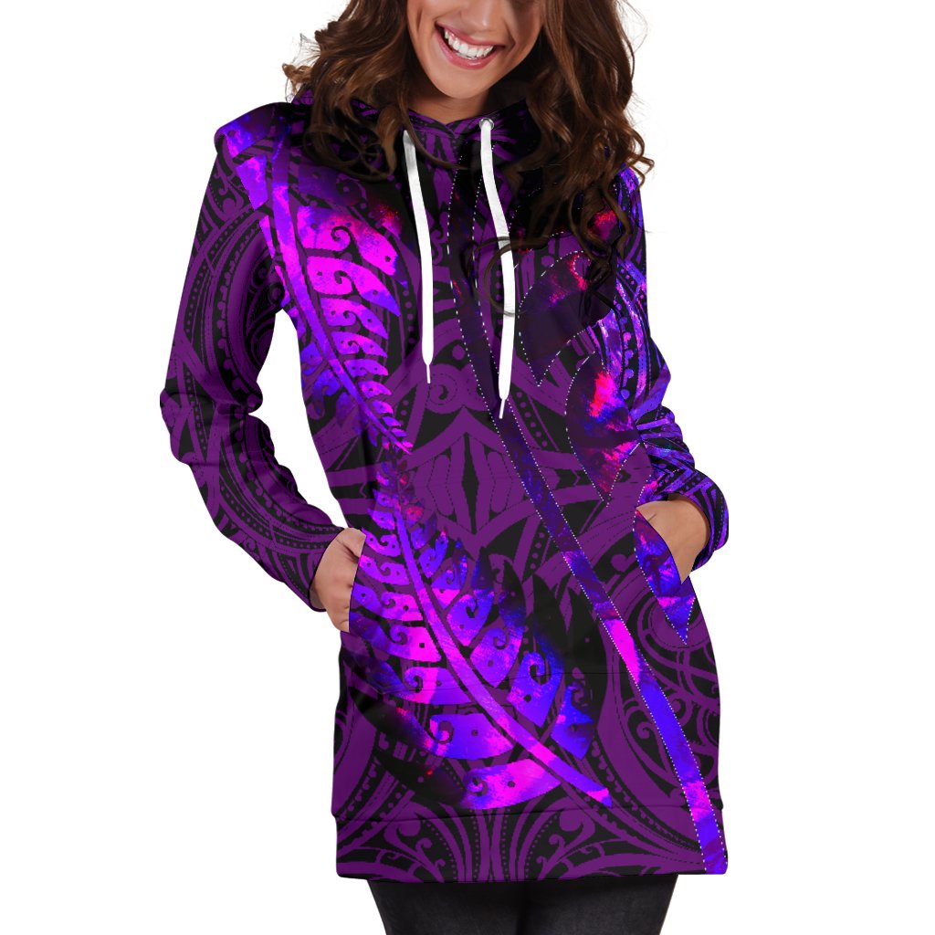 aotearoa-maori-women-hoodie-dress-silver-fern-koru-vibes-purple