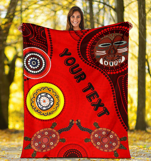 custom-text-premium-blanket-aboriginal-dot-pattern-turtle