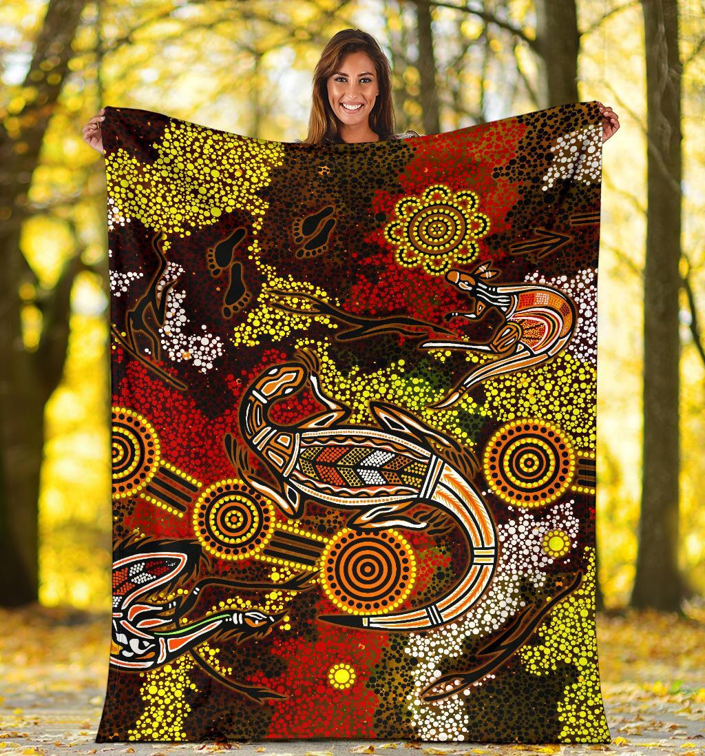 aboriginal-premium-blanket-kangaroo-and-lizard-dot-painting-art
