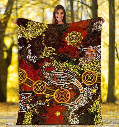 aboriginal-premium-blanket-kangaroo-and-lizard-dot-painting-art