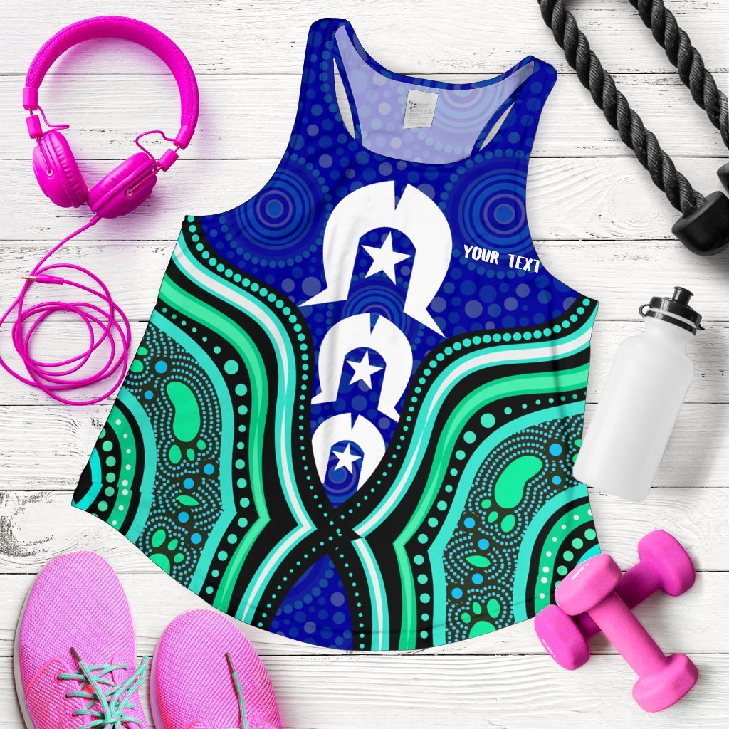 Torres Strait Personalised Women's Racerback Tank - Torres Strait Symbol And Aboriginal Patterns - Vibe Hoodie