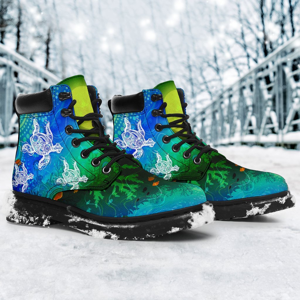 aboriginal-all-seaason-boots-indigenous-turtle-ocean-dot-painting-art