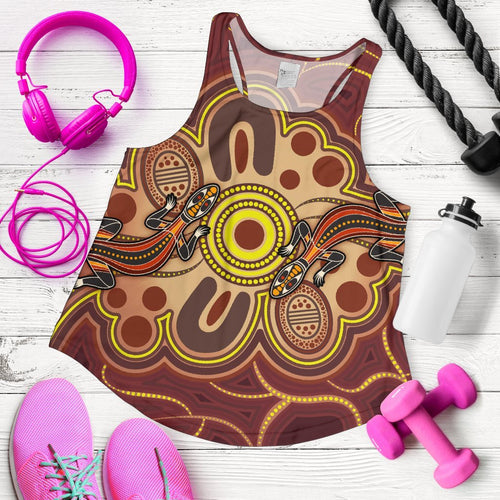 Aboriginal Women's Racerback Tank, Indigenous Lizard Dot Painting Art - Vibe Hoodie