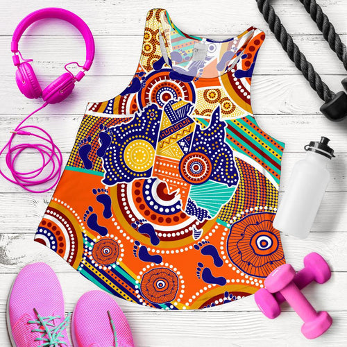 Aboriginal Racerback Tank - Australian Map Dot Painting - Women - Vibe Hoodie