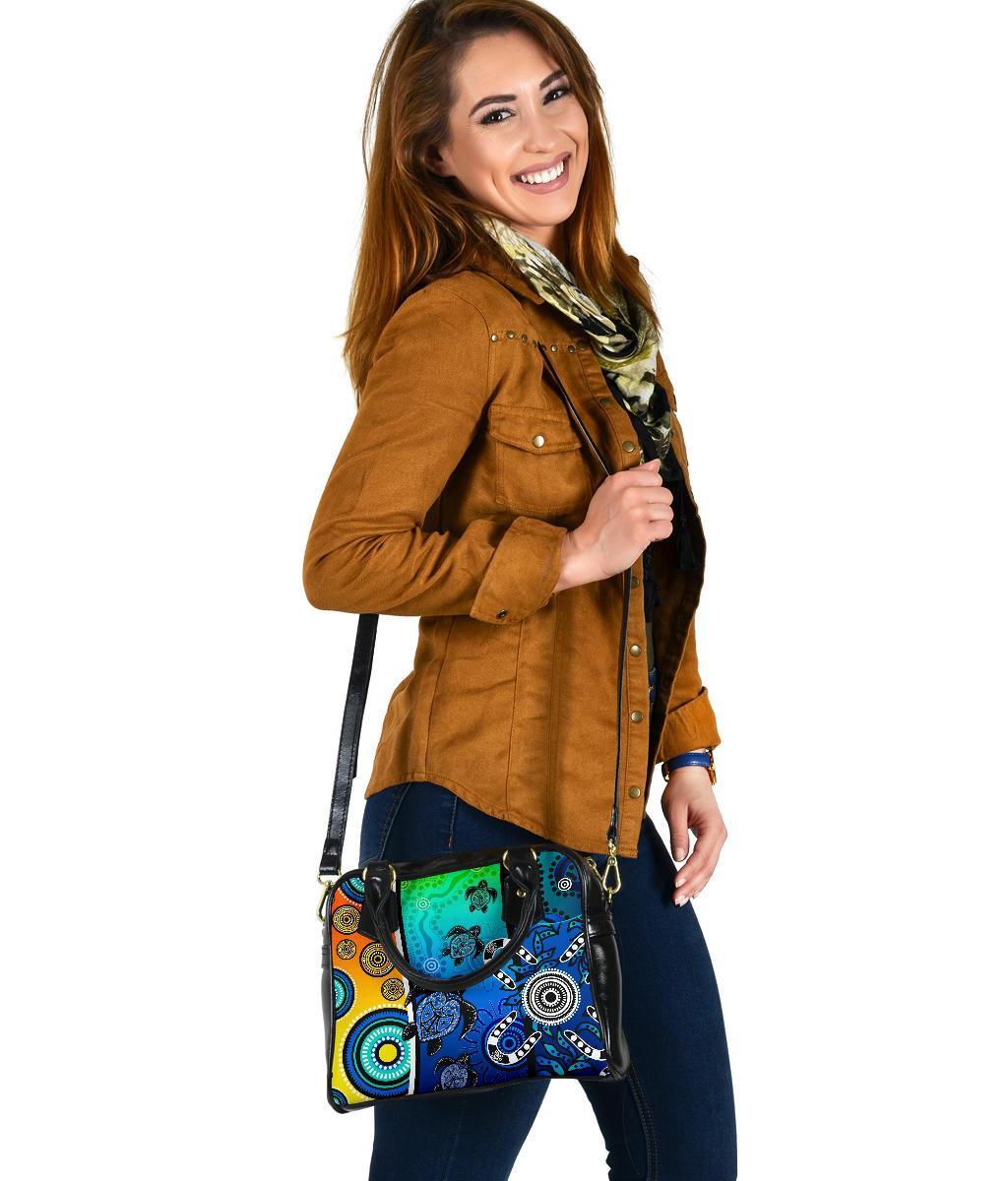 Aboriginal Shoulder Handbag - Indigenous Turtle Dot Painting Art - Vibe Hoodie
