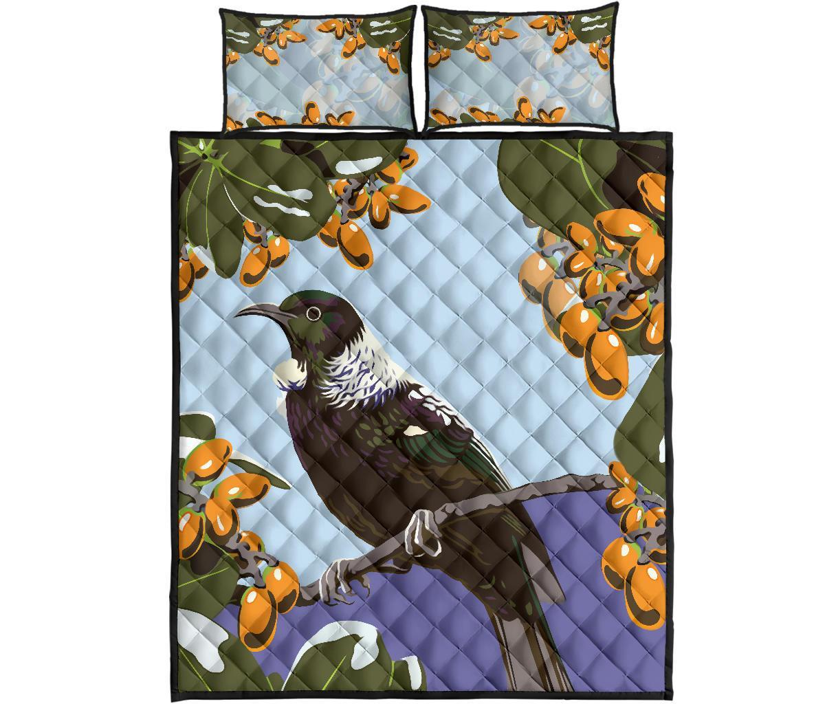 tui-bird-new-zealand-karaka-berries-quilt-bed-set
