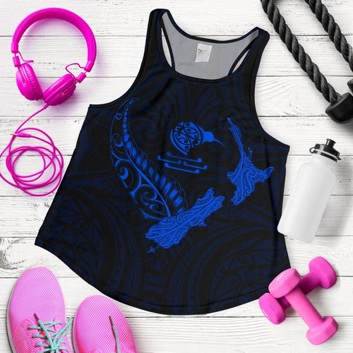 New Zealand Heart Women'S Racerback Tank - Map Kiwi Mix Silver Fern Blue - Vibe Hoodie