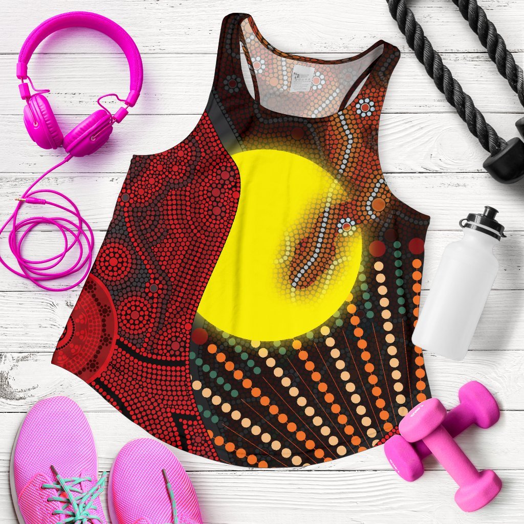 Aboriginal  Women's Racerback Tank - Indigenous Snake Sun Dot Painting - Vibe Hoodie