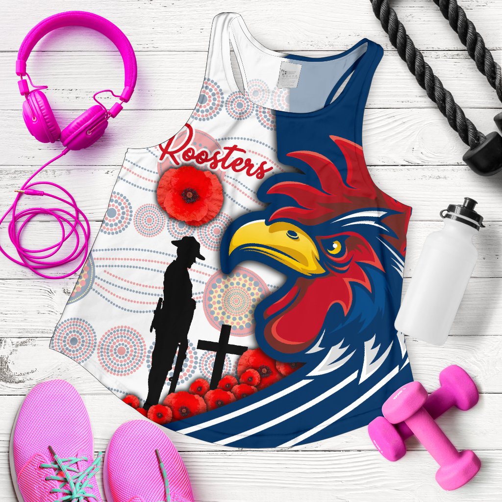 Australia Roosters Women's Racerback Tank Anzac Day - Three Tiles Style - Vibe Hoodie