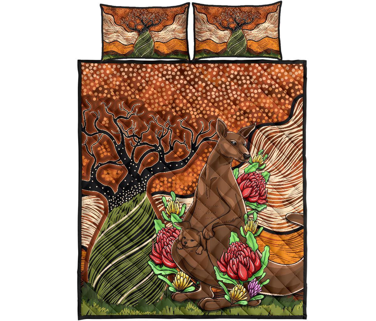 aboriginal-quilt-bed-set-kangaroo-with-indigenous-tree