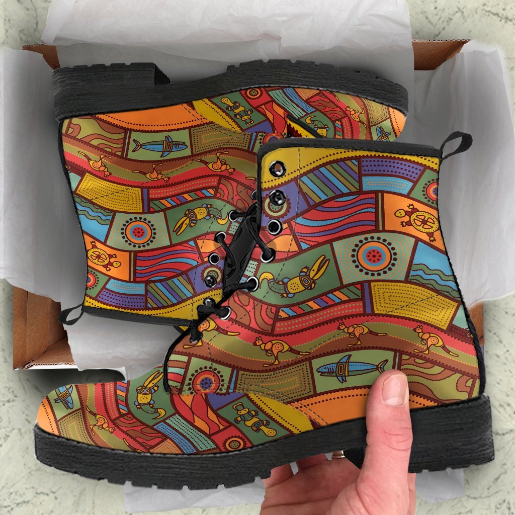 leather-boots-aboriginal-art-with-animals