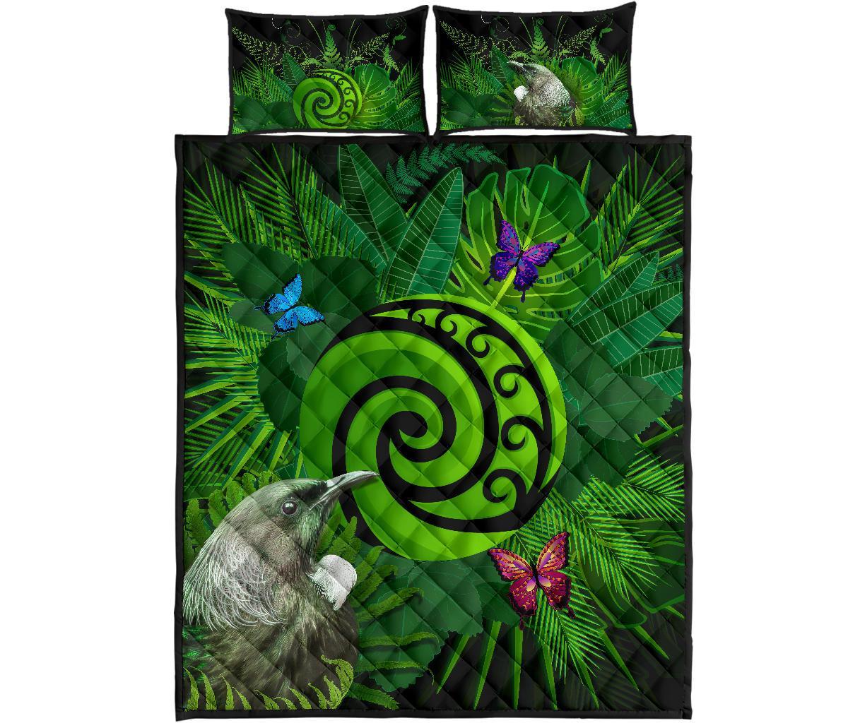 new-zealand-quilt-bed-set-koru-fern-mix-tui-bird-tropical-floral