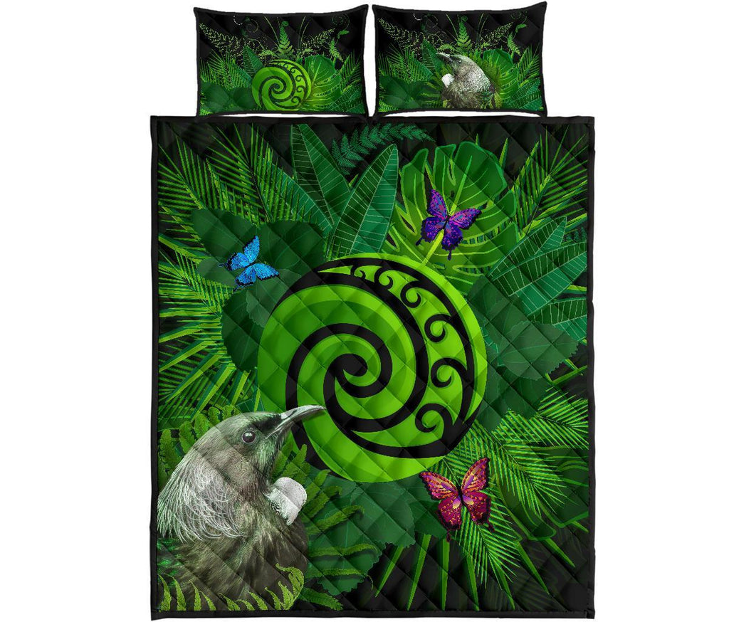 new-zealand-quilt-bed-set-koru-fern-mix-tui-bird-tropical-floral