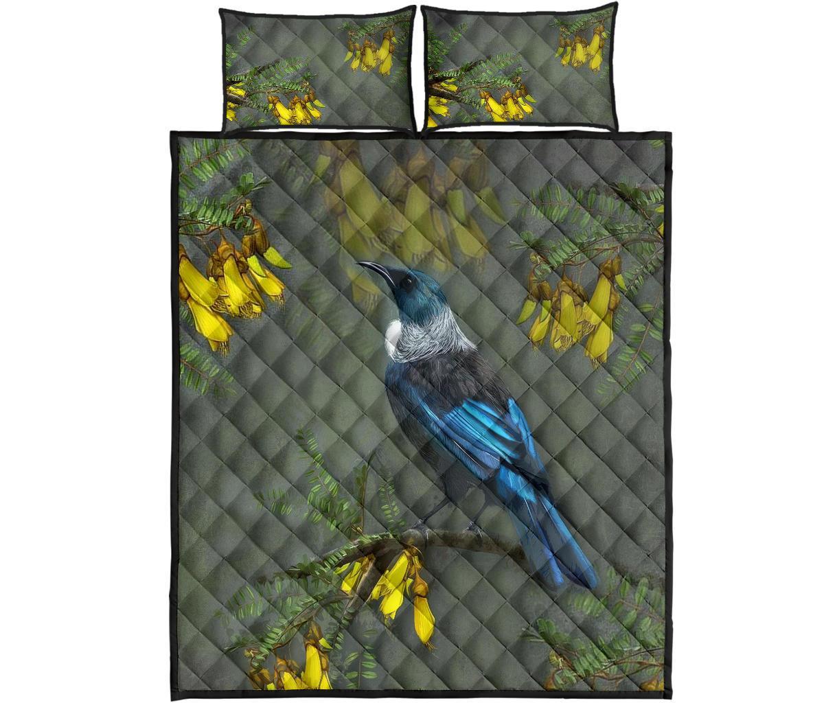 tui-bird-new-zealand-kowhai-tree-quilt-bed-set
