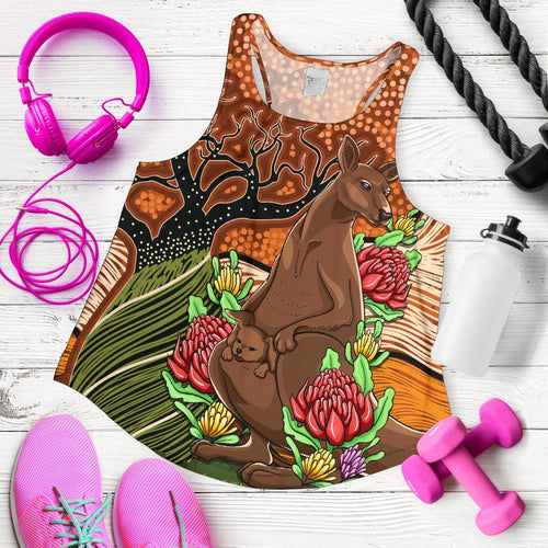 Aboriginal Women's Racerback Tank - Kangaroo With Indigenous Tree - Vibe Hoodie