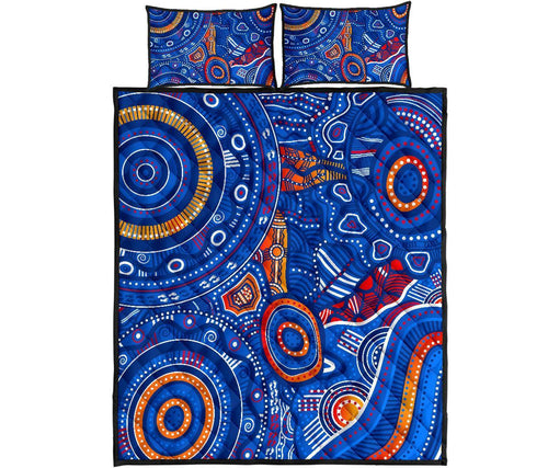 aboriginal-quilt-bed-set-indigenous-footprint-patterns-blue-color
