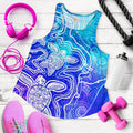 Aboriginal Women's Racerback Tank - Sea Turtle With Indigenous Patterns (Blue) - Vibe Hoodie